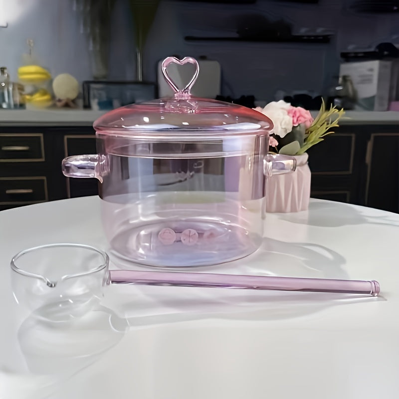 2 Pack -1500ml/50.7oz - Household Pink Double Ear Glass Pot, Double Handle Soup Health Pot, Electric Pot For Soup, Open Fire Stew Pot, Innovative Pink Glass Pot - Pink Girl Cute Cooking Pot