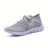 Women's Mesh Breathable Running Shoes, Solid Color Lace Up Front Summer Walking Shoes, Flying Woven Casual Sneakers