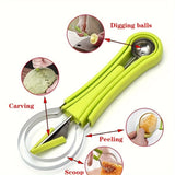 4-Piece Fruit Carving Knife Set - Stainless Steel Watermelon Slicer, Melon Baller Scoop, Seed Remover, Peeler - Multifunctional Fruit Shaping Kitchen Gadgets for Fruit Preparation & Decoration