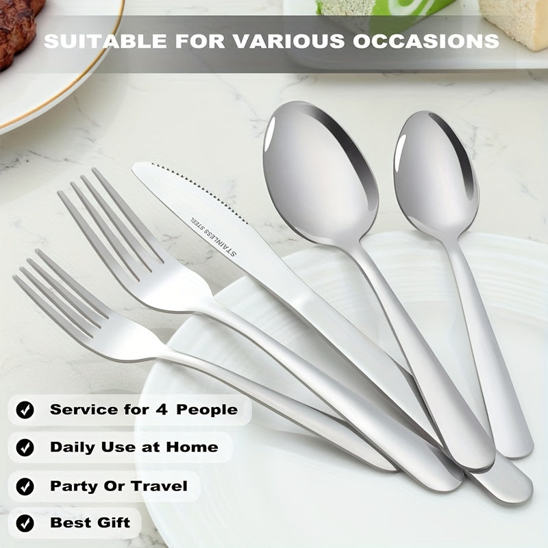 40/60pcs Stainless Steel Silverware Set, Western Food Utensils, Dinner, Supplies Including Knives, Forks, Spoons, Restaurants, Hotels, Family Birthday, Wedding, Outdoor Events, Independence Day, Christmas Party Gifts, Can Be