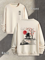 Spring And Autumn, Men'S Fashion Crew Neck Sweater, Plum Blossoms, Front And Rear Printing Patterns Of The Pavilion, Outdoor Wear Inside And Outside With The Same Crew Neck Sweater For Men And Women