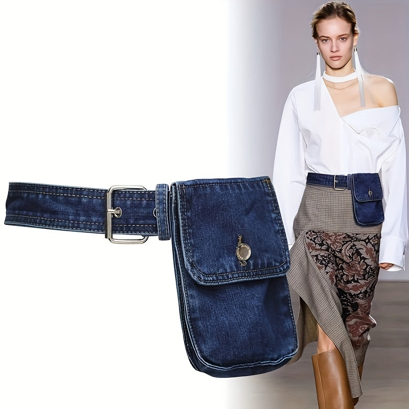 Vintage Washed Denim Belt Bag for Women - Versatile Fanny Pack with Phone & Coin Pockets, Perfect for Casual Outings, Parties & Dates