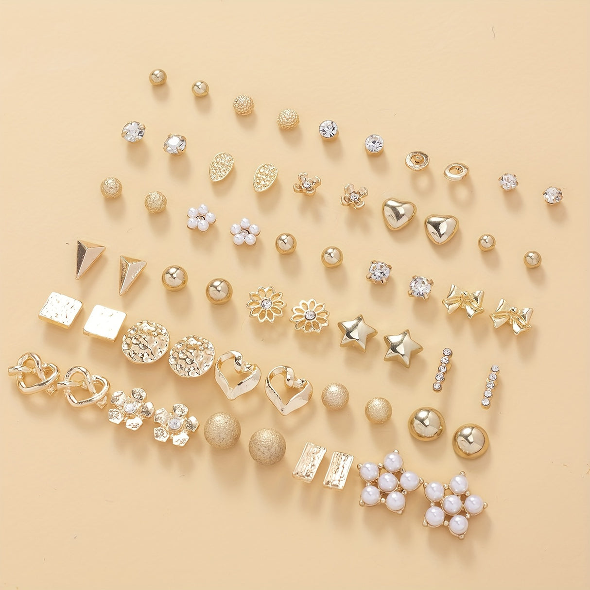 30 Pairs Bowknot Faux Pearl Heart Flower Water Drop Star Metal Simple Earrings Set
