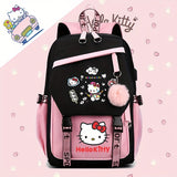 Sanrio Hello Kitty Backpack for Women, Preppy Style Oxford Textile with Adjustable Straps, Cartoon Character Themed, Stain-Resistant with Angel Wings Design, Zipper Closure and Polyester Lining, Animal Print Fashion School Ba