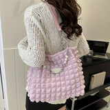 Pleated Bubble Shoulder Bag, Aesthetic Cloud Ruched Tote Bag, Fashion Soft Handbag For Women
