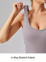 [Removable Padded Bra Workout Jumpsuits] Women Workout Fashion Flare Sleeveless Jumpsuits with Removable Padded Bra Hight Stretch Sportswear for Outdoor Activities (Black Brown Linen Dark blue)