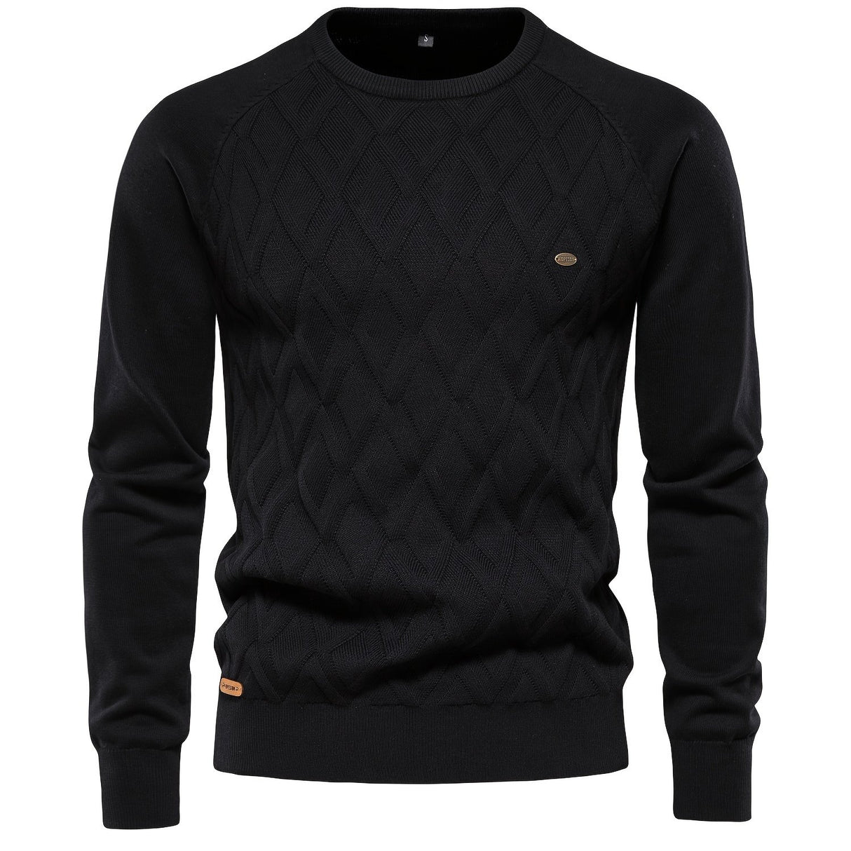 All Match Cotton Knitted Solid Sweater, Men's Casual Warm Slightly Stretch Crew Neck Pullover Sweater For Men Fall Winter