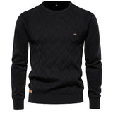 All Match Cotton Knitted Solid Sweater, Men's Casual Warm Slightly Stretch Crew Neck Pullover Sweater For Men Fall Winter