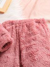 2pc Double-sided Fleece Sets, Solid Top & Jogger Pants Kids Clothes For Toddler Girls Fall Winter Outdoor