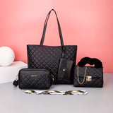 Quilted Detail Tote Bag Set: Classic Shoulder Chain Bag, Crossbody Purse with Scarf Decor