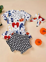 3pcs Baby Girl 1st Halloween Clothes Ruffle Sleeve T Shirt Top+Polka Dot Short+Headband Witch Costume Outfits