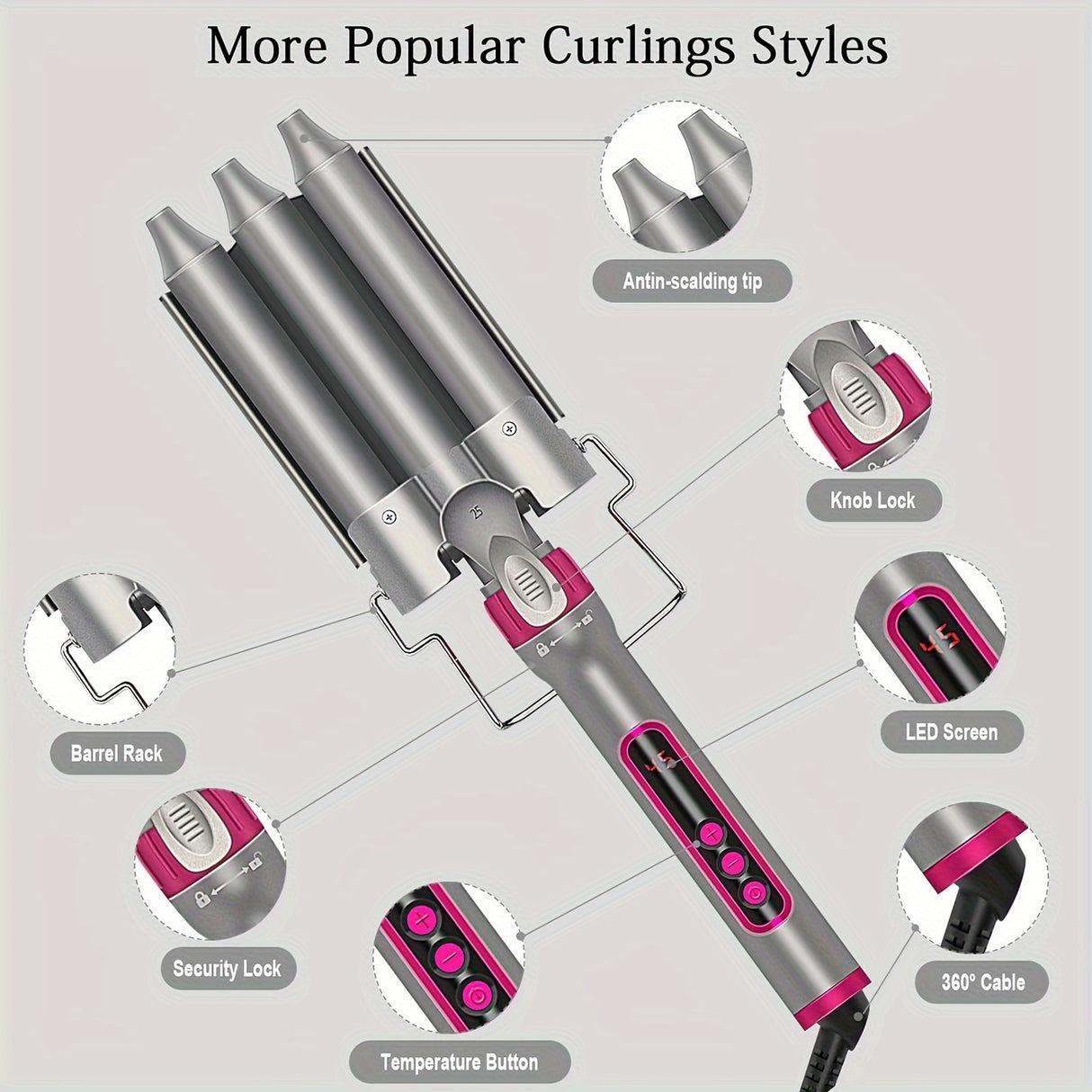 Multifunction 5 In 1 Curling Iron Set, Heat Resistant Gloves And 3 Tubes Hair Curler And Hair Straightener Brush For Girls, 60 Minutes Automatic Power And Intelligent-Temperature Control Curling Iron, Fast Heating Hair Wand C