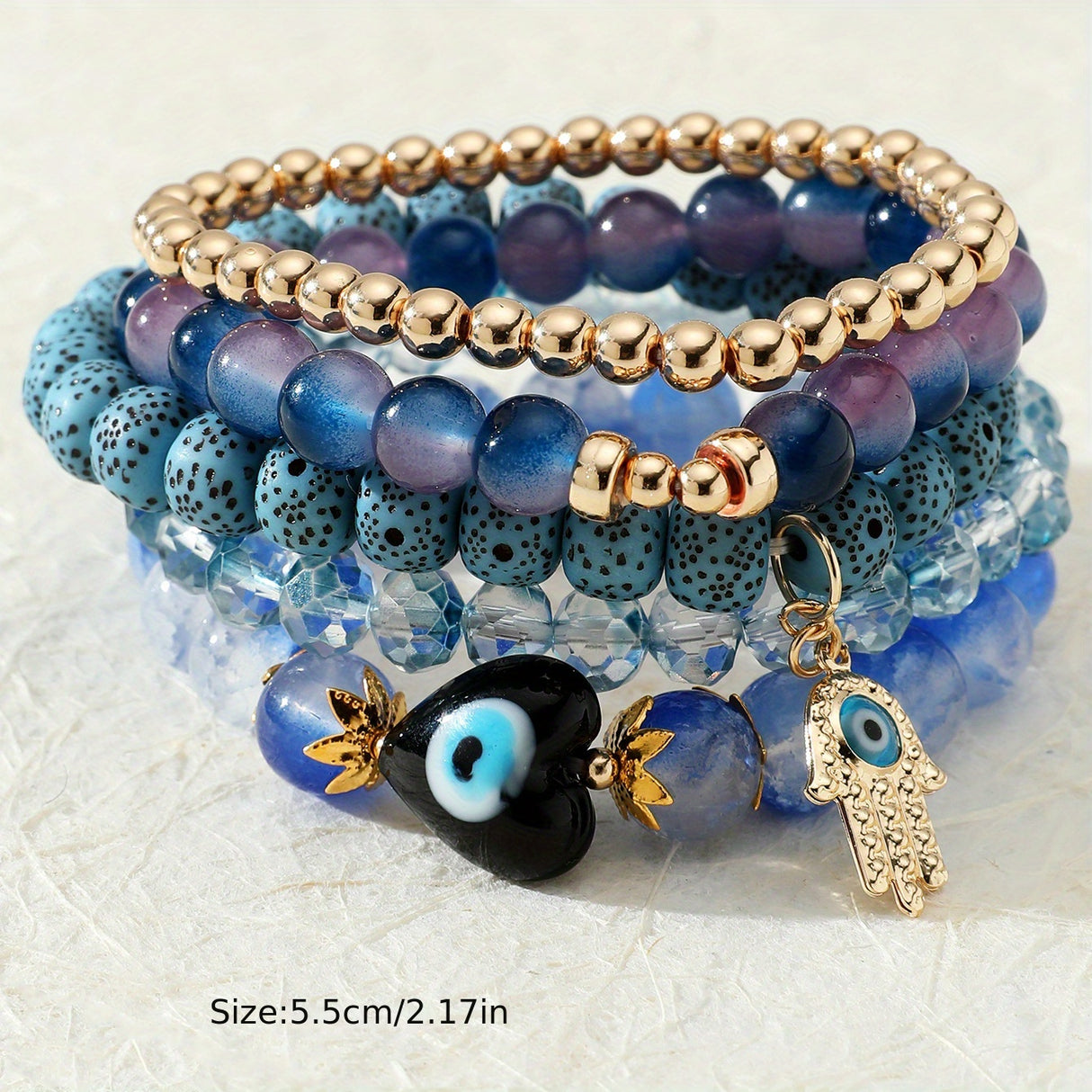 5pcs/Set Bohemian Evil Eye Fatima Hand Glass Beads Strands Bracelets Set For Women