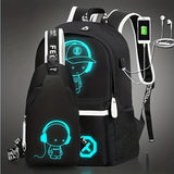 2pcs/set Large Capacity Simple Backpack, Cartoon Print Travel Backpack School Bag Crossbody Bag Chest Bag