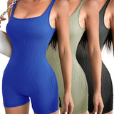 3Pcs Set Sleeveless Yoga Jumpsuits - High Stretch & Comfort Square Neck, Versatile Activewear for Women