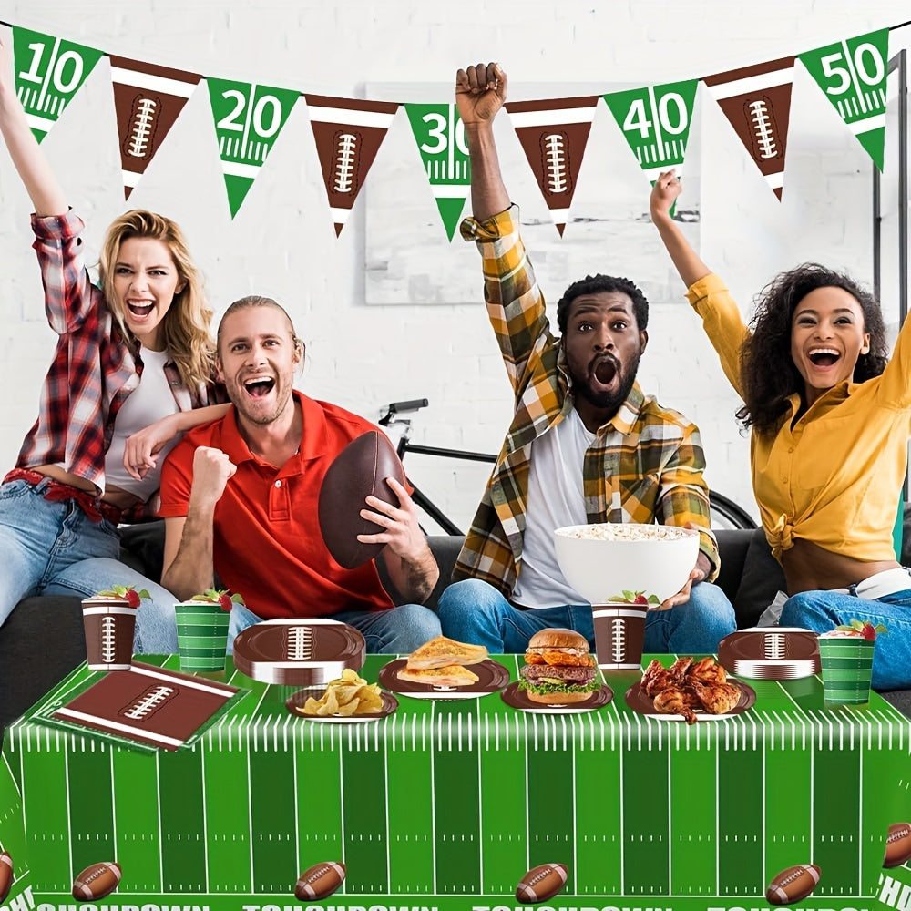 [Football Party Essentials] 60pcs Football Party Supplies Kit - Dinner Plates, Dessert Plates, Napkins, Cups, Banner and Touchdown Tablecloth - Football Birthday Party Gameday Tailgate Party Decorations