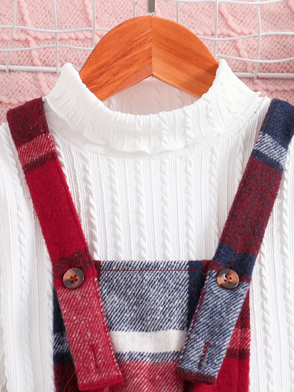 Girls 2pc, Solid Pullover Long Sleeve Top + Plaid Jumpsuit Kids Clothes For Spring Fall Outdoor