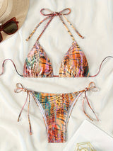 Sexy Hot Stamping Split Style Bikini Swimsuit for Women - Stylish Beachwear with Stamp Print, High-Waisted Design, and Flattering Cut - Perfect for Summer Vacation, Pool Party, or Beach Getaway