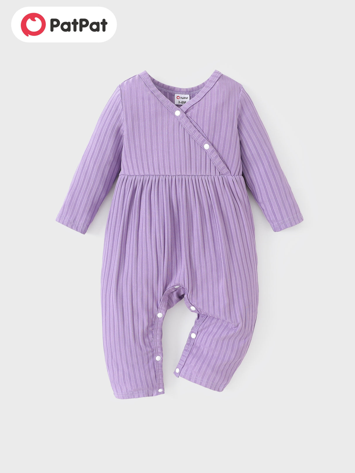 PatPat Baby Girl Cute All Over Rabbit Print/Solid Ribbed V Neck Short-sleeve Jumpsuit For Summer Outdoor Wear