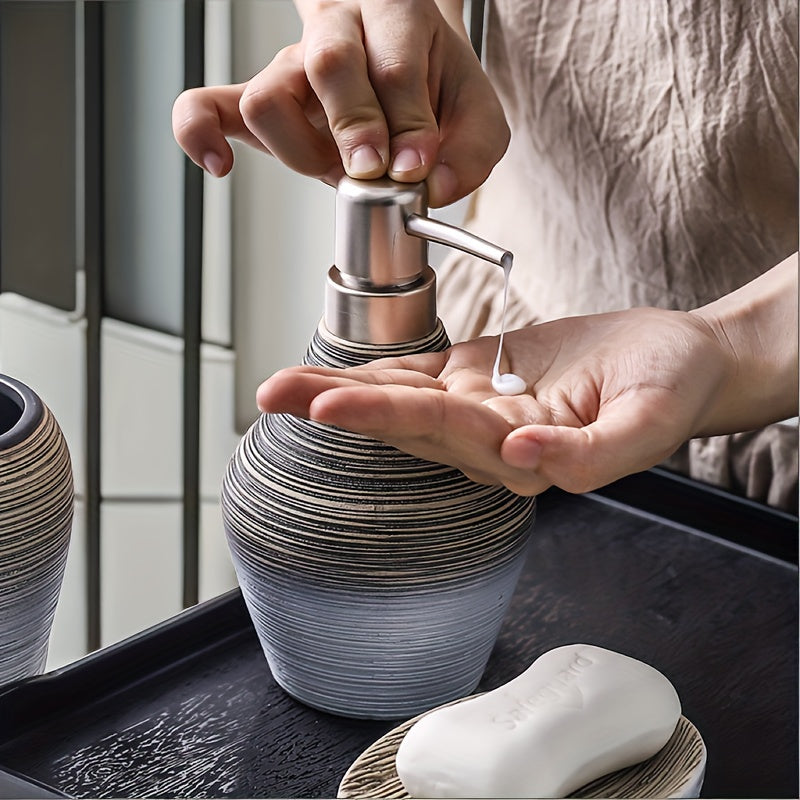 5pcs Ceramic Bathroom Set: Includes Lotion Dispenser, Toothbrush Holder, Soap Dish & More - Elegant Home Decor, Toothbrush Cup