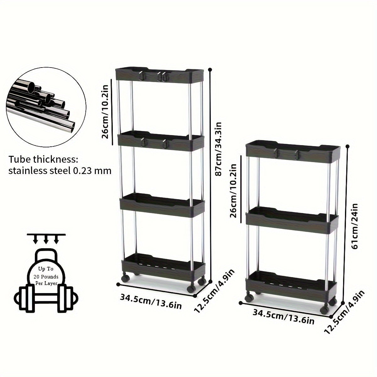 1pc 3/4 Layers Rolling Storage Cart - Spacious and Adjustable Storage Capacity, Versatile and Convenient, Easy-to-Move and Portable, Compact and Space-Saving Design - Ideal for Organizing Bathroom Essentials, Perfect for Stor