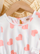 Girls Casual Trendy Cute Heart Graphic Sleeveless Peplum Top & Shorts Set For Summer Holiday Party Kids Clothes