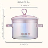 Love Heart Pink Borosilicate Glass Stockpot with Ergonomic Dual Handles, Transparent Multi-use Stew Pot with Safety Lid - Nutrient-Retaining Cooking Pot, 50.72oz - Trendy Kitchenware