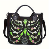 Halloween Skeleton Print Handbag, Luminous Horror Night Canvas Crossbody Bag, Gothic Ghost Skull Elf Tote Bag - Perfect for Carnival Mardi Gras Music Festival