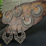 Boho Hollow Dangle Earrings - Vintage Ancient Silver U-Shaped Jewelry for Women
