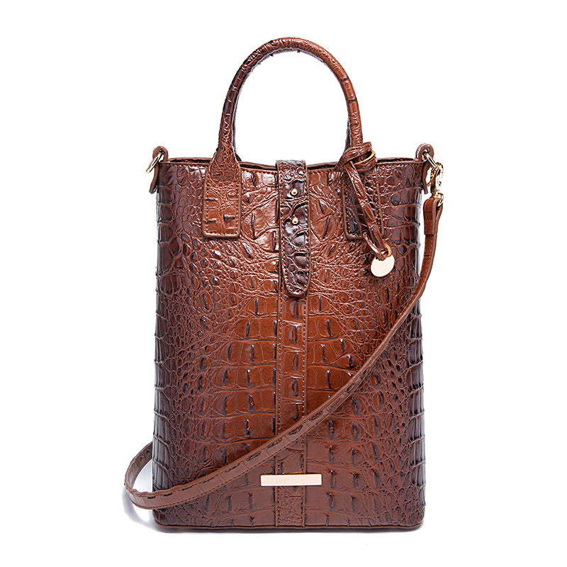 Luxurious Crocodile Embossed PU Tote Bag - Removable Strap, Buckle Closure, Edge Painted - Classic Womens Office and Work Purse for Trendy Ladies