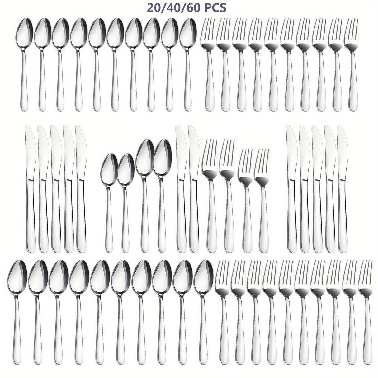 40/60pcs Stainless Steel Silverware Set, Western Food Utensils, Dinner, Supplies Including Knives, Forks, Spoons, Restaurants, Hotels, Family Birthday, Wedding, Outdoor Events, Independence Day, Christmas Party Gifts, Can Be
