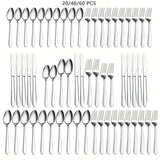 40/60pcs Stainless Steel Silverware Set, Western Food Utensils, Dinner, Supplies Including Knives, Forks, Spoons, Restaurants, Hotels, Family Birthday, Wedding, Outdoor Events, Independence Day, Christmas Party Gifts, Can Be