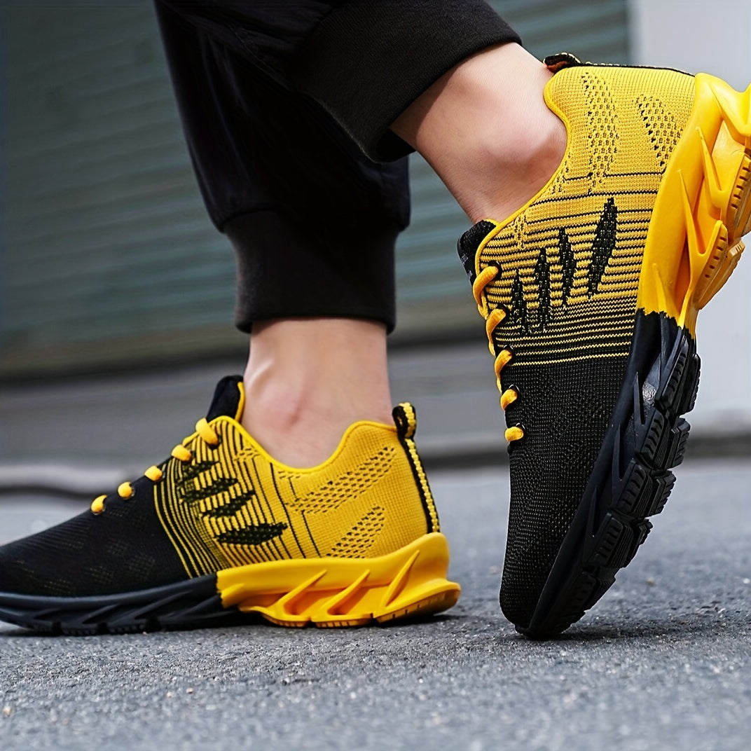Men's Trendy Knitted Breathable Lightweight Shock-Absorbing Comfy Running Shoes, Spring And Summer