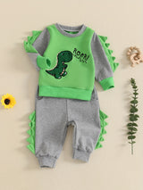 Toddler Boys Fall Outfits Dinosaur Letter Embroidery Long Sleeve Sweatshirts and Long Pants 2Pcs Clothes Set