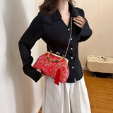 Vintage Chic Mini Shoulder Clutch Bag - Stylish Chain Strap, Versatile for Evening Party, Formal Occasions and Daily Use - Ethnic Inspired Design, Soft Fabric, and Easy to Carry