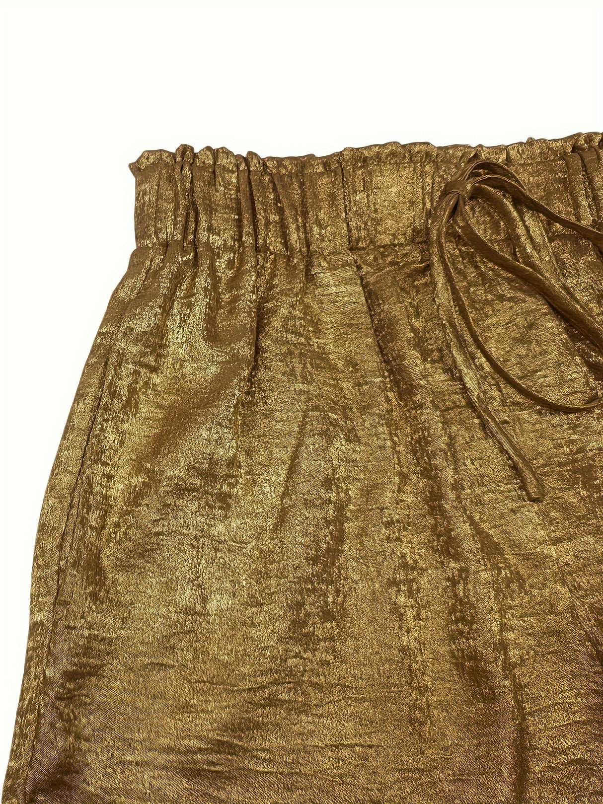 Metallic High-Waisted Loose Shorts for Women, Spring/Summer Casual Drawstring Shorts with Rolled Cuffs