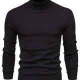 All Match Knitted Sweater, Men's Casual Warm Slightly Stretch Lapel Neck Pullover Sweater For Men Fall Winter