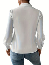 Chic Solid V-Neck Pleated Blouse - Stylish Workwear for Women - Fashionable Long Sleeve, Professional & Elegant - A Must-Have Office Wardrobe Staple