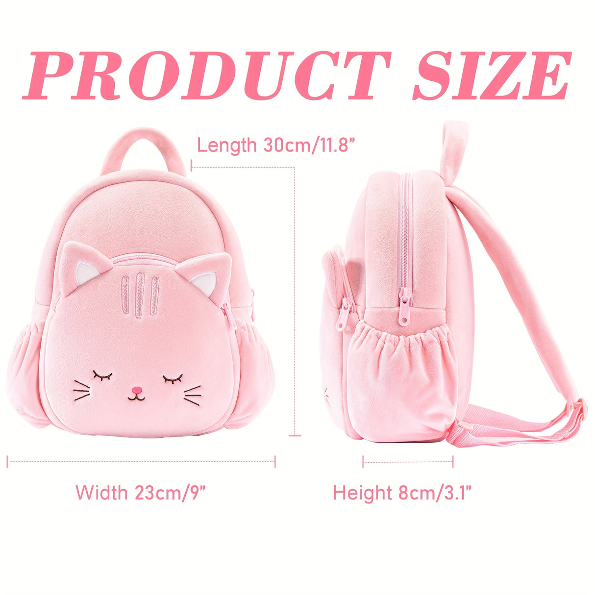 1pc Pink Cat-Shaped Toddler Backpack, Polyester Fiber, Cute Cartoon Animal Design, Soft Kids School Bag, Perfect Gift for Children, Party Favor, Holiday Decor - 11 Inches