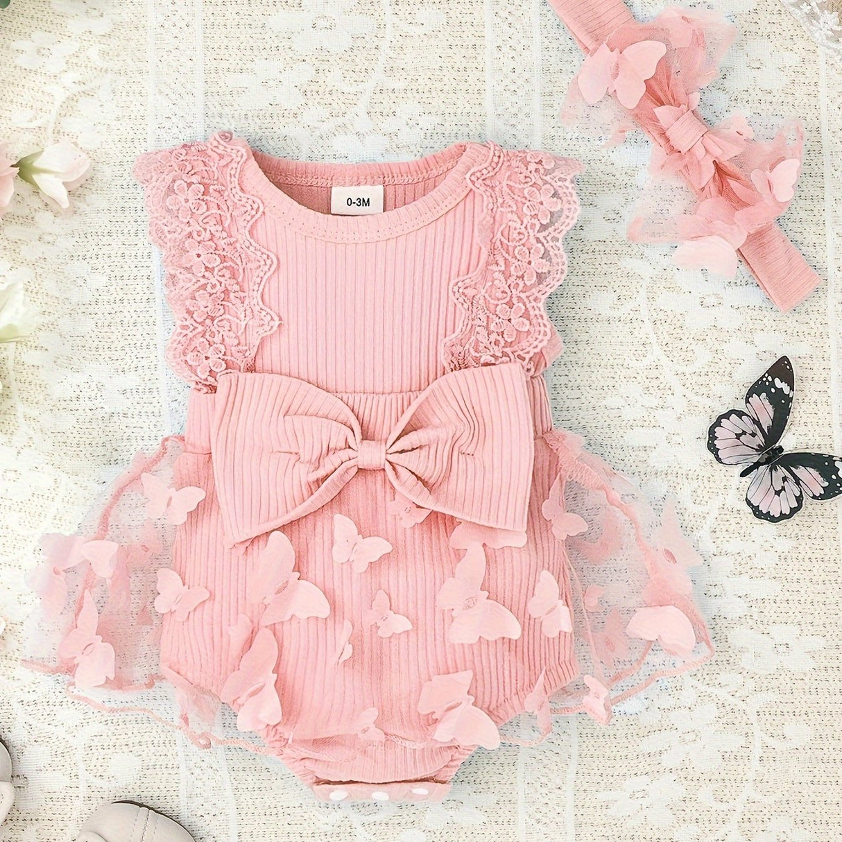Baby Girl Clothes Newborn Romper Dress Infant Lace Ruffle Sleeveless Summer one-piece Outfits with Headband 0-12 Months