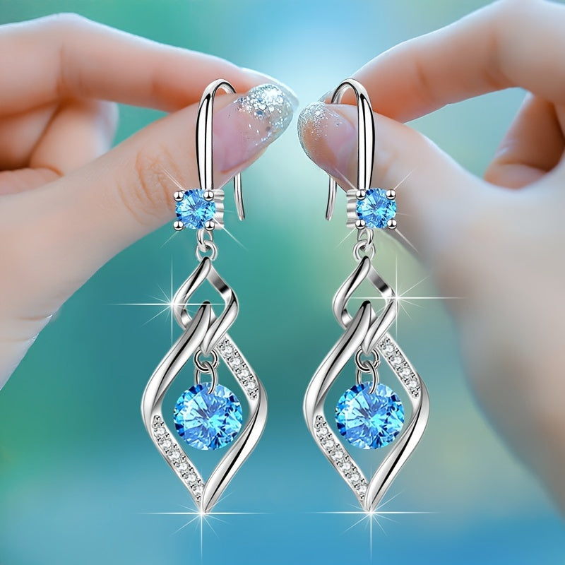 Rhombus Drop Earrings - Luxury Party Jewelry for Women with Inlaid Round Cut, Perfect for Prom, Dinner, and Decorative Occasions