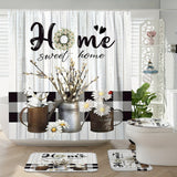 1/4pcs Deluxe White Daisy Pattern Shower Curtain Set - Bathroom Essentials with Non-Slip Mat, U-Shaped Toilet Mat, and 12 Hooks - Complete Bathroom Decor Solution