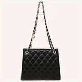 Luxury Quilted Faux Leather Tote Bag For Women With Adjustable Chain Strap, Classic Crossbody Handbag For Daily Outfits