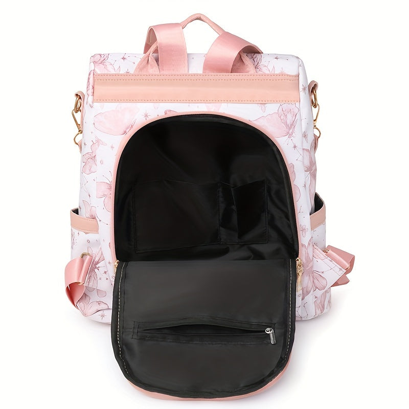 New Chinese Style Silvery Butterfly Print Bag for Women PU Soft This Year's Popular Versatile Single Shoulder Double Shoulder Handbag Trendy Anti-theft School Bag Large Capacity Simple Commuting Outdoor Travel Work Women's Ba