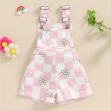 Adorable Toddler Baby Girl Summer Romper - Sleeveless Checkerboard Floral Print Jumpsuit with Pocket, Casual Overalls Shorts for Newborn, Cute Clothes for Little Princesses, Perfect for Outdoor Play and Special Occasions