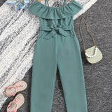 Girls Ruffle Cami Romper Belt Off Shoulder Elegant Summer Spring Autumn Kids Clothes