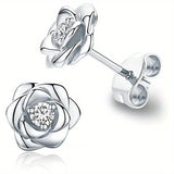 Shiny Zircon Flower Stud Earrings - Delicate Daily Jewelry for Women