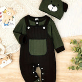 CETEPY Toddler Baby Boys Clothes Autumn Winter Outfits Long-sleeved Top Jumpsuit Suspender Trousers with Knitted Hat Sets 0 Months-18 Months, for Outdoor