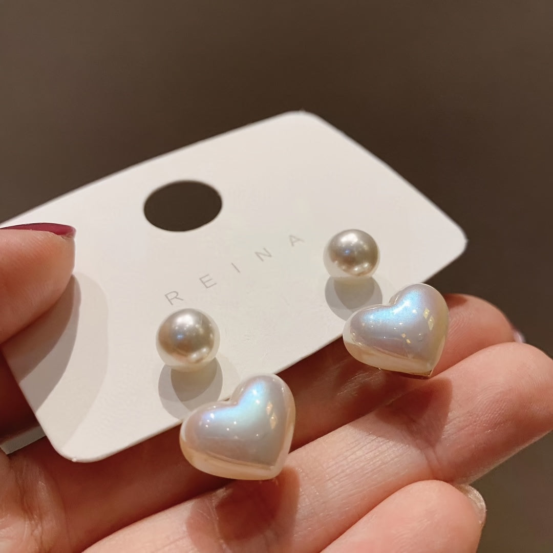 Heart Pearl Decor Stud Earrings For Women, Simple Heart Pearl Drop Earrings, Jewelry Accessories