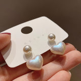 Heart Pearl Decor Stud Earrings For Women, Simple Heart Pearl Drop Earrings, Jewelry Accessories